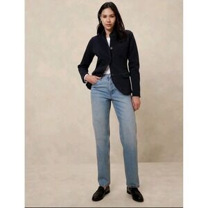 New Banana Republic Factory Blazer Womens XS Navy Pique Military Knit Preppy